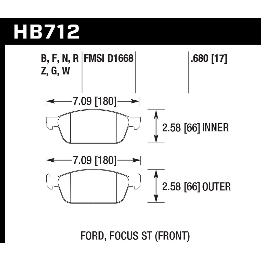 HAWK HB712F.680 Brake Pads HPS Front FORD Focus ST 2013-2014 Photo-2