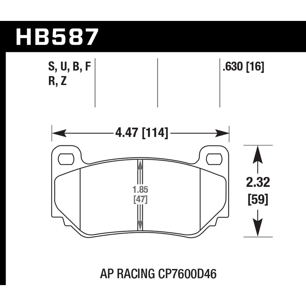 HAWK HB587U.630 Brake Pads DTC-70 (16 mm) AP Racing CP7600/CP7607/CP7613 Photo-2