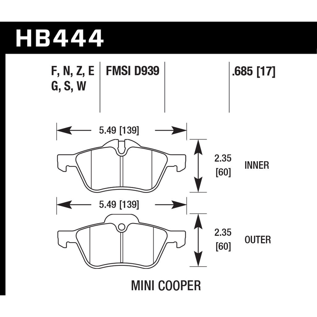 HAWK HB444F.685 Brake Pads HPS Front MINI COOPER S 2002-2008 Photo-2