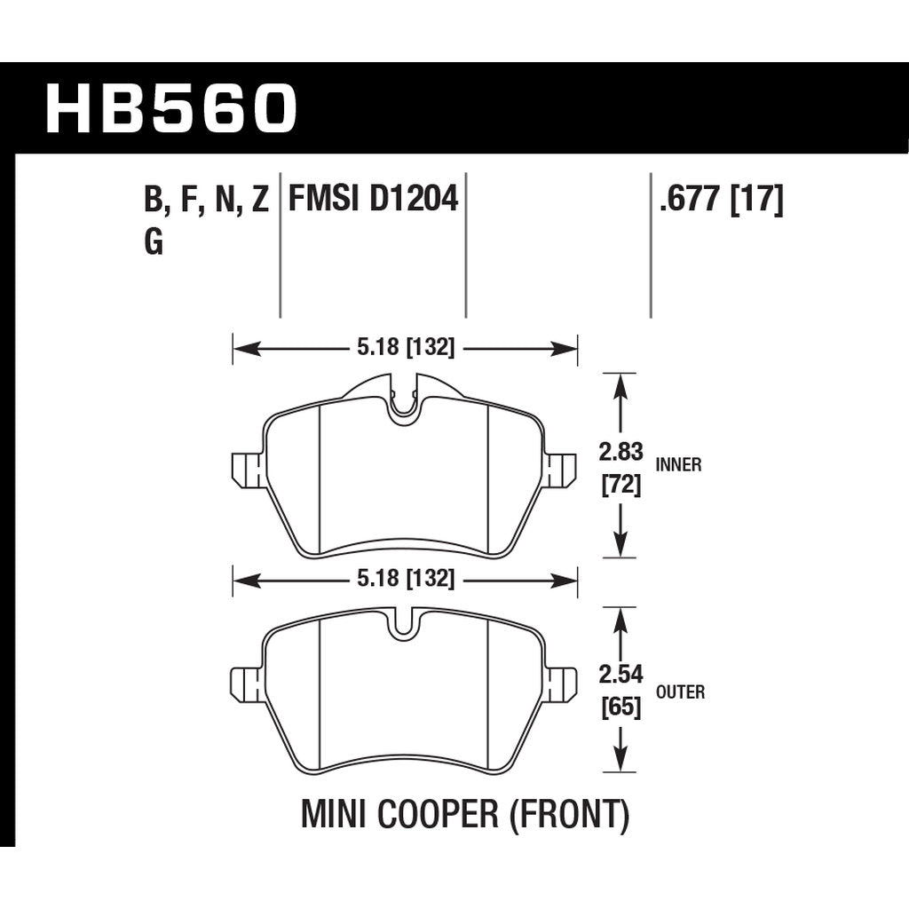 HAWK HB560G.677 Brake Pads DTC-60 (17 mm) Front MINI COOPER Countryman S 2010-2016 Photo-2