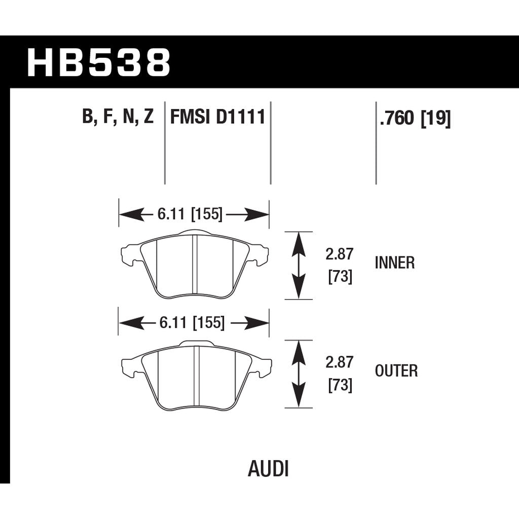 HAWK HB538B.760 Brake Pads HPS 5.0 Front VW Golf R32/CC VR6 2010+/AUDI A6 2002-2011 Photo-2