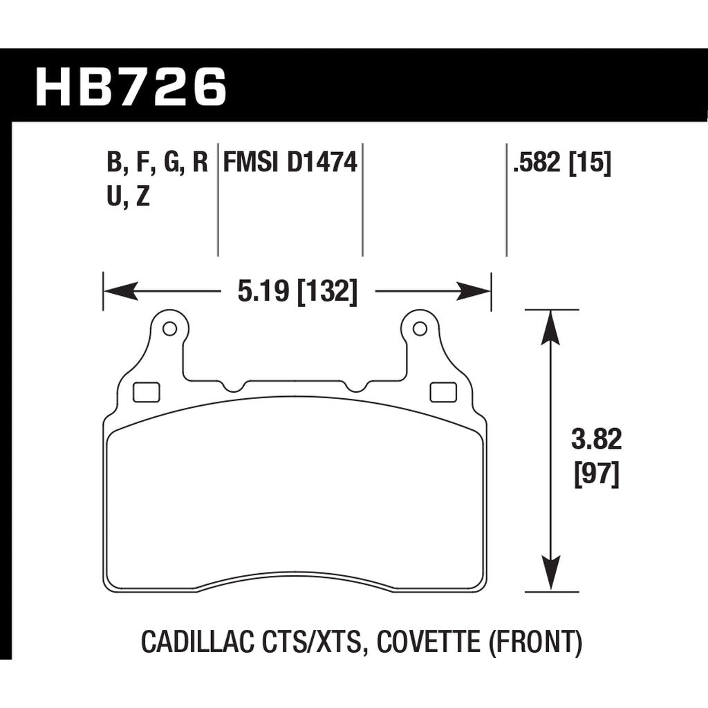 HAWK HB726U.582 Brake Pads DTC-70 Front CHEVROLET Camaro SS 2010-2018 Photo-2