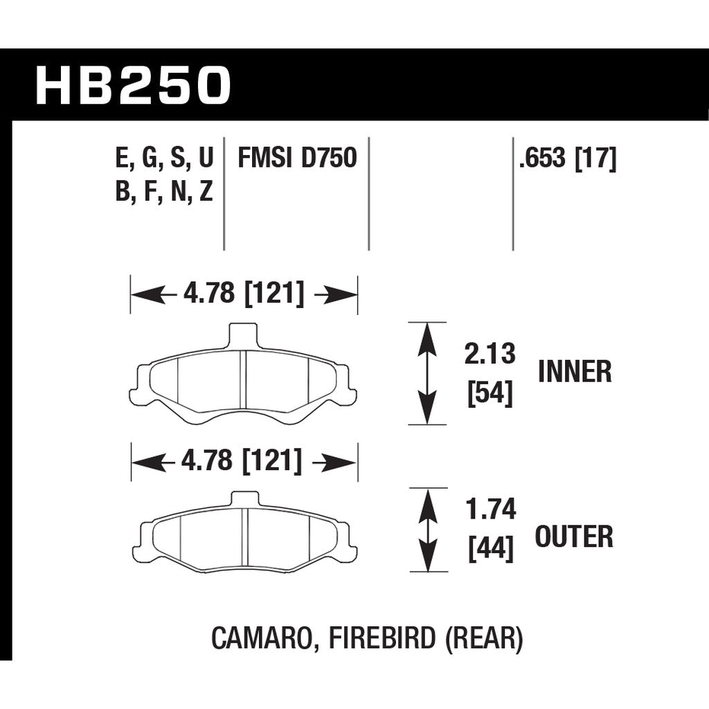 HAWK HB250Z.653 Brake Pads Perf. Ceramic Rear CHEVROLET Camaro 1998-2002 Photo-2