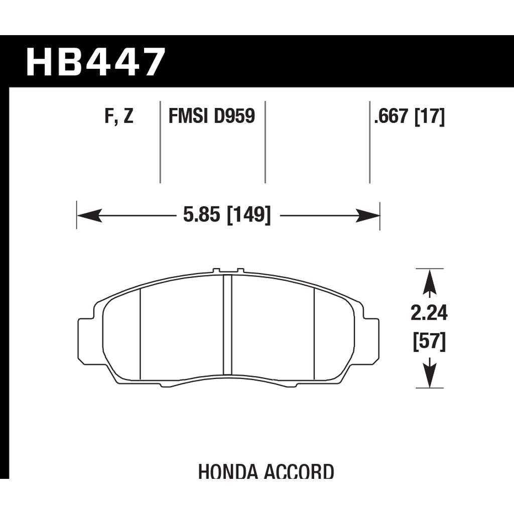 HAWK HB447F.667 Brake Pads HPS Front HONDA Accord 2003-2007 Photo-2