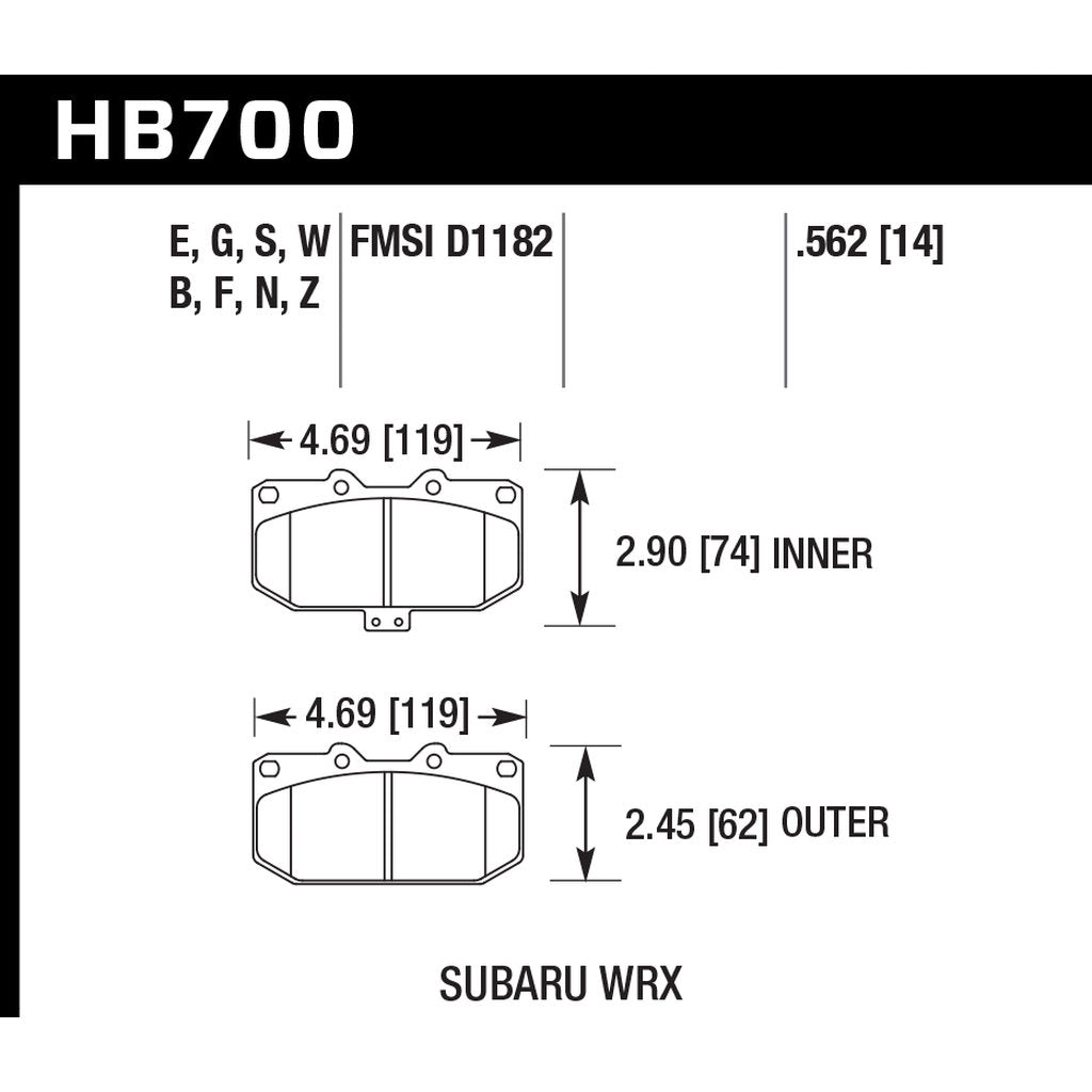 HAWK HB700E.562 Brake Pads Blue 9012 (14 mm) Rear SUBARU Impreza WRX 2006-2007 Photo-2