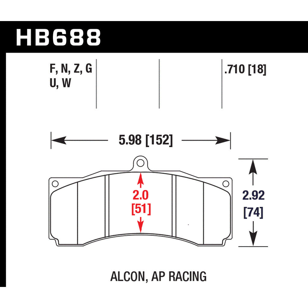 HAWK HB688B.710 Brake Pads HPS 5.0 AP Racing CP5555/Stop Tech/JBT CB6P Photo-2