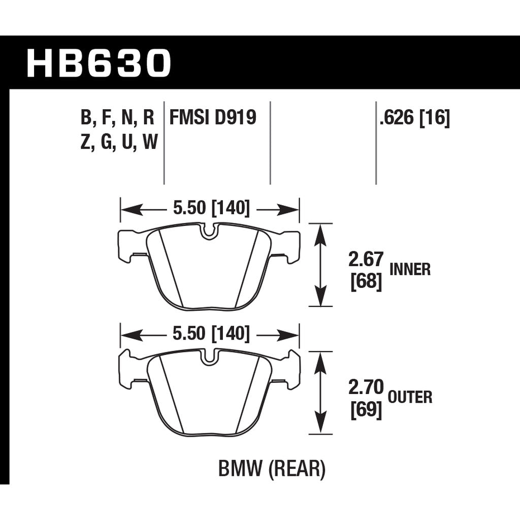 HAWK HB630Z.626 Brake Pads Perf. Ceramic Rear BMW X5M/X6M/550i GT xDrive Photo-2