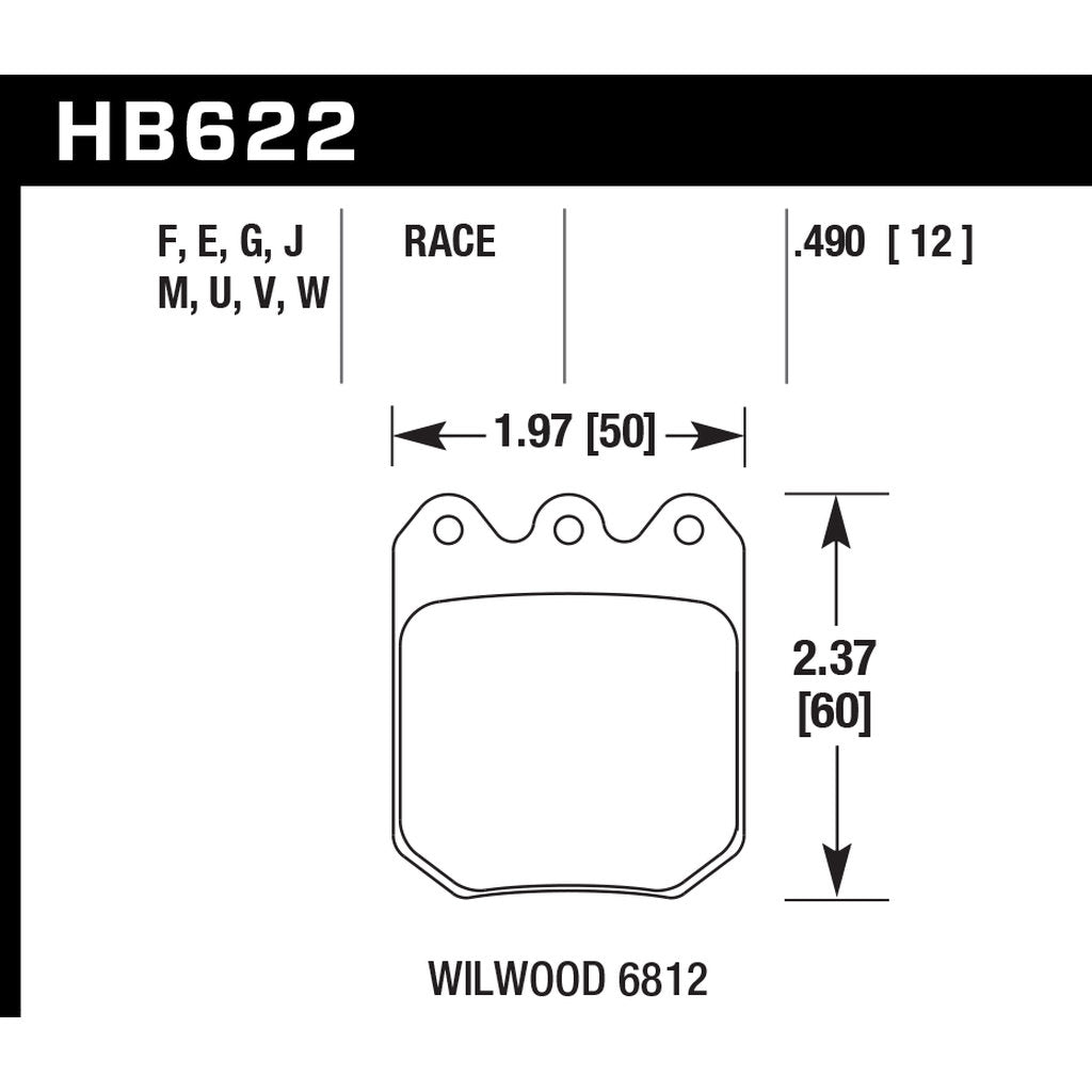 HAWK HB622W.490 Brake Pads DTC-30 (12 mm) Wilwood Dynalite Single/Dynapro Single/Brembo 623 calipers Photo-2