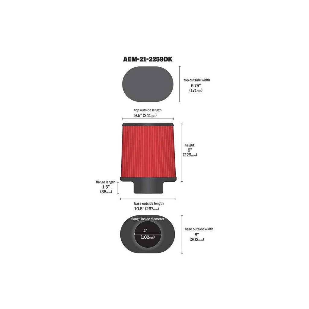 AEM 21-2259DK DryFlow Air Filter 4" X 9" DSL OVAL DRY Photo-1