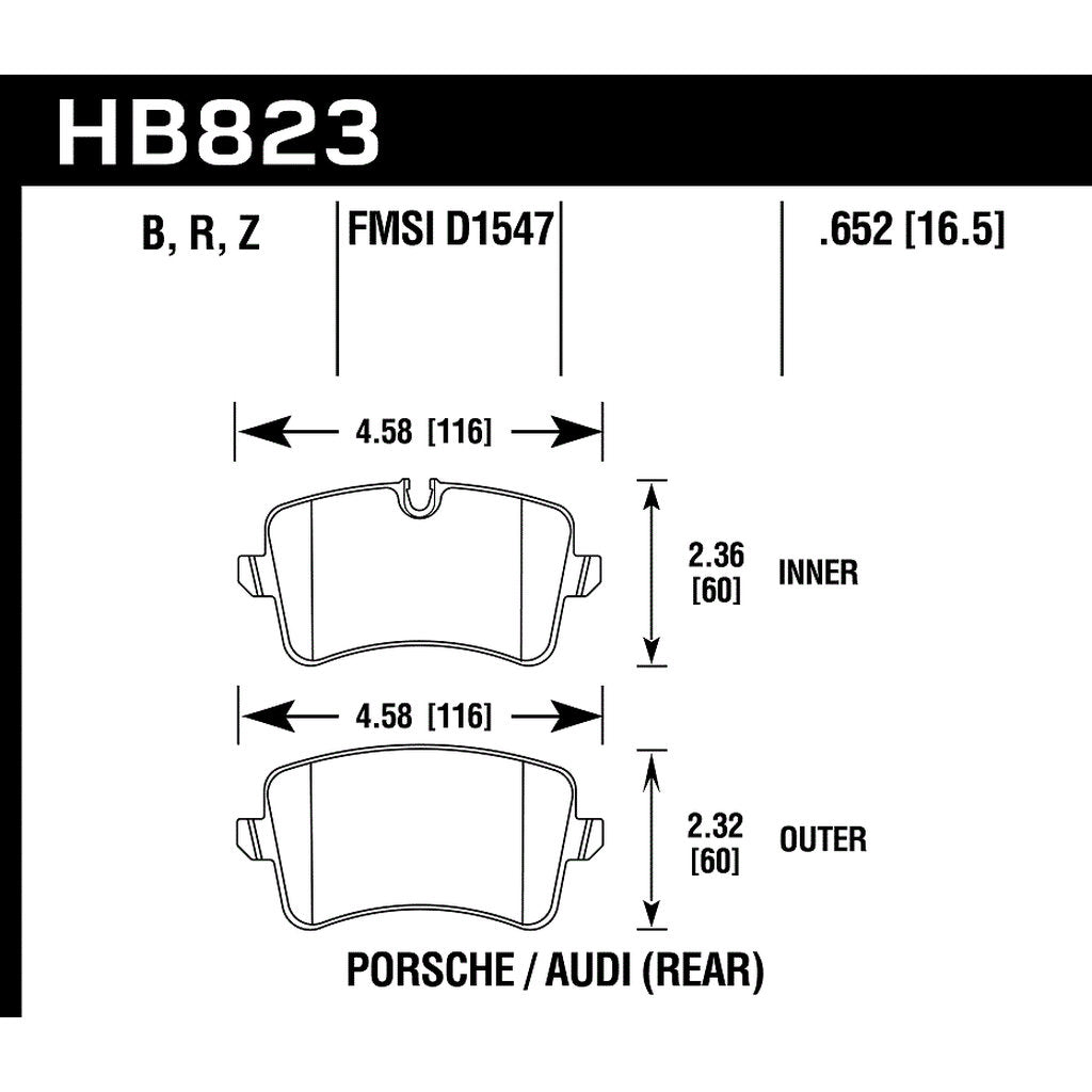 HAWK HB823B.652 Brake Pads HPS 5.0 Rear AUDI RS5/RS7/S6/S7/S8 2014-2018/PORSCHE Macan GTS/S Photo-2