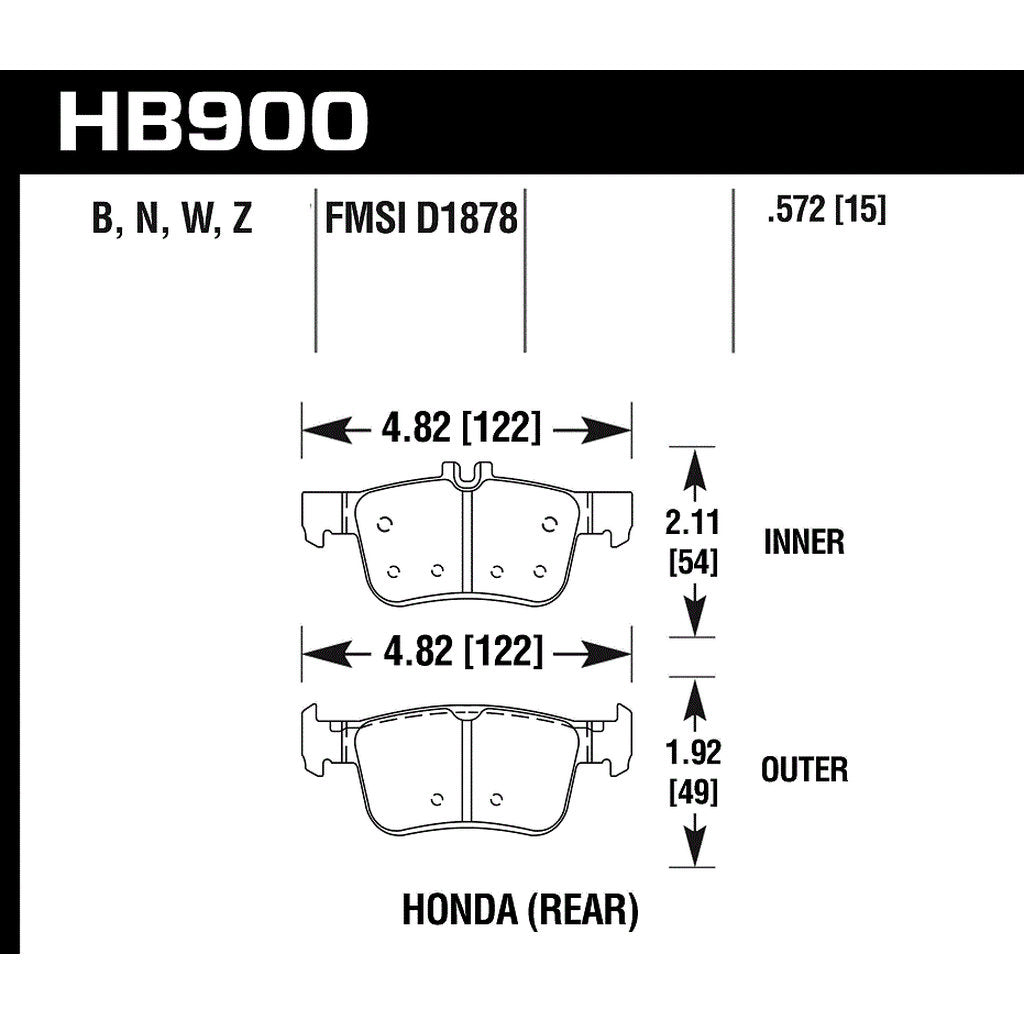 HAWK HB900B.572 Brake Pads HPS 5.0 Rear HONDA Civic Sport/Type R 2017-2019 Photo-2