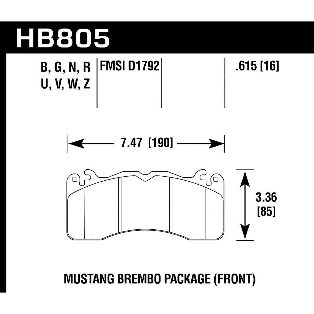 HAWK HB805W.615 Brake Padss DTC-30 Front FORD Mustang GT 2016-2019 (Brembo Package) Photo-2