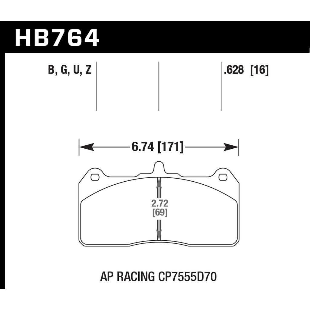 HAWK HB764B.628 Brake Pads HPS 5.0 AP RACING CP7555D70 Photo-2