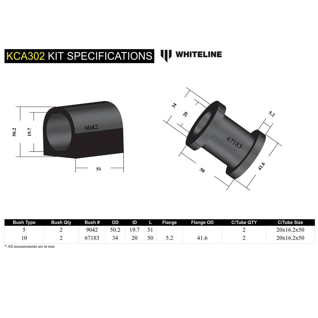WHITELINE KCA302 Front Lower Control Arm - Inner Bushing Kit Double Offset for Holden Barina/Suzuki Baleno, Swift Photo-4