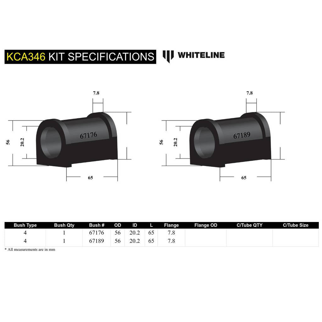 WHITELINE KCA346 Front Lower Inner Rear Bushings Caster/Anti Lift for Holden Astra LD/Nissan Pulsar N13, N14 Photo-4