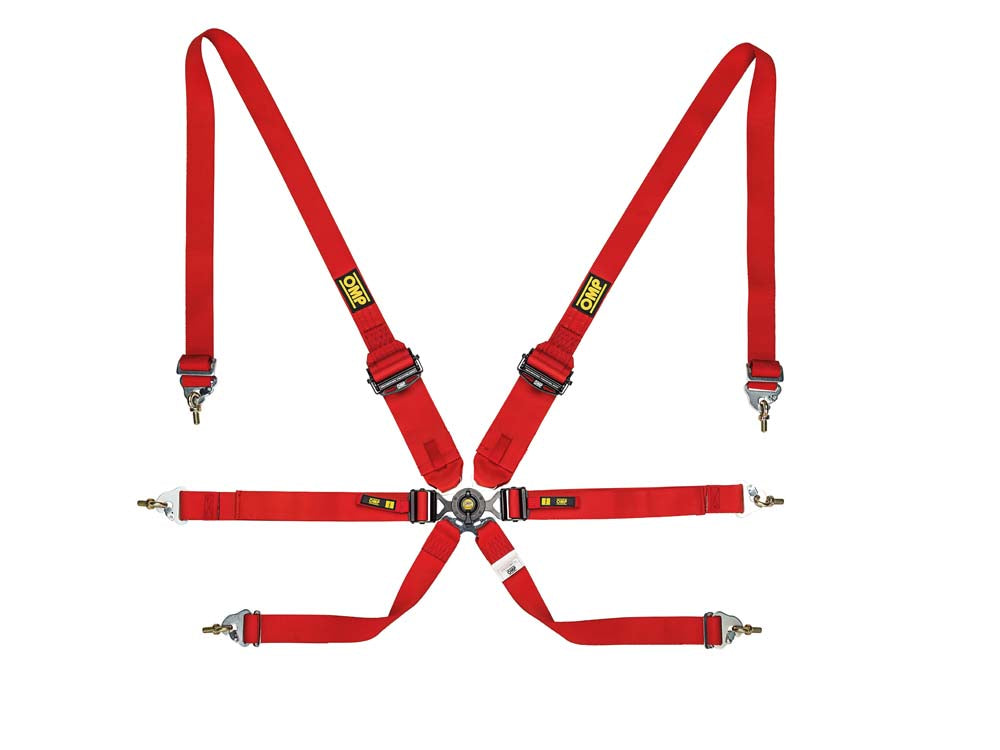 OMP DA0-0205-A02-061 (DA0205BHSL061) Seat belts Saloon Pull Down, alum. Reg., 2/3-2-2 ", FIA 8853-2016, red Photo-0