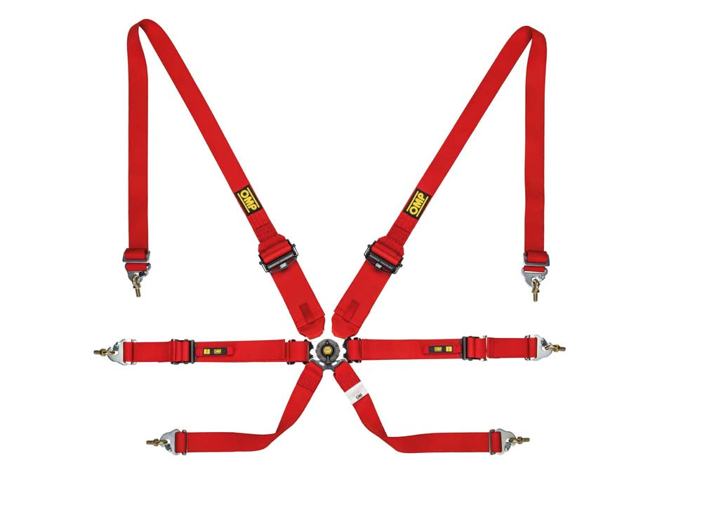 OMP DA0-0205-A01-061 (DA0205HSL061) Belts Saloon Pull Up/Down, alum. Reg., 2/3-2-2 ", FIA 8853-2016, red Photo-0
