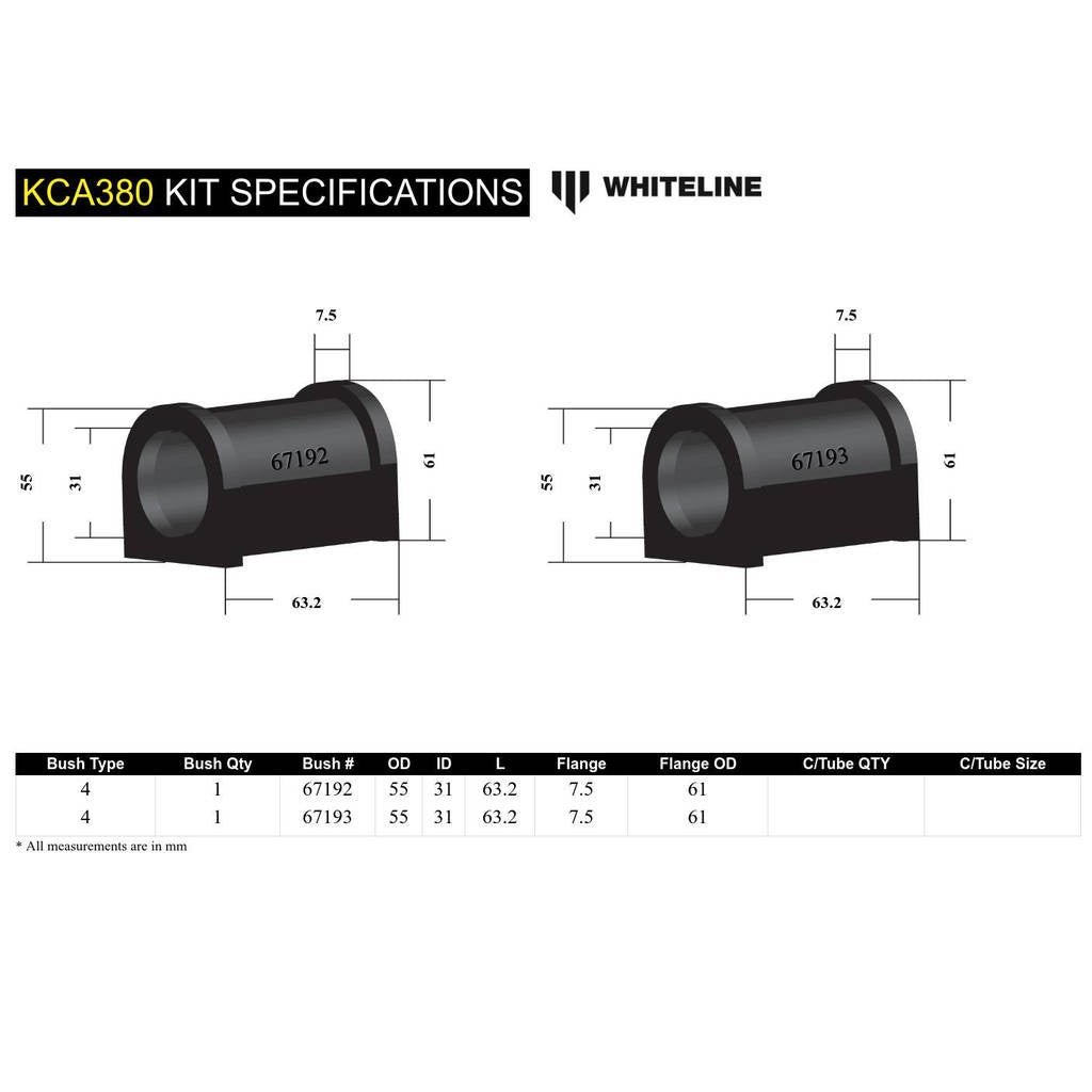 WHITELINE KCA380 Front Lower Control Arm - Inner Rear Bushing Double Offset Caster Kit for Mazda RX-7 FC Series 4/5 Photo-4