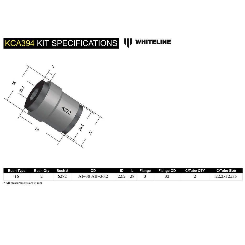 WHITELINE KCA394 Rear Upper Control Arm Bushing - Offset Camber Kit for Ford Focus, Mazda3/Volvo C30, S40 Photo-5