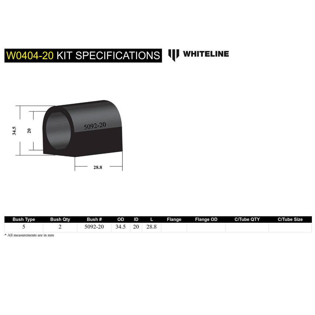 WHITELINE W0404-20 Sway Bar Bushing Kit Photo-3
