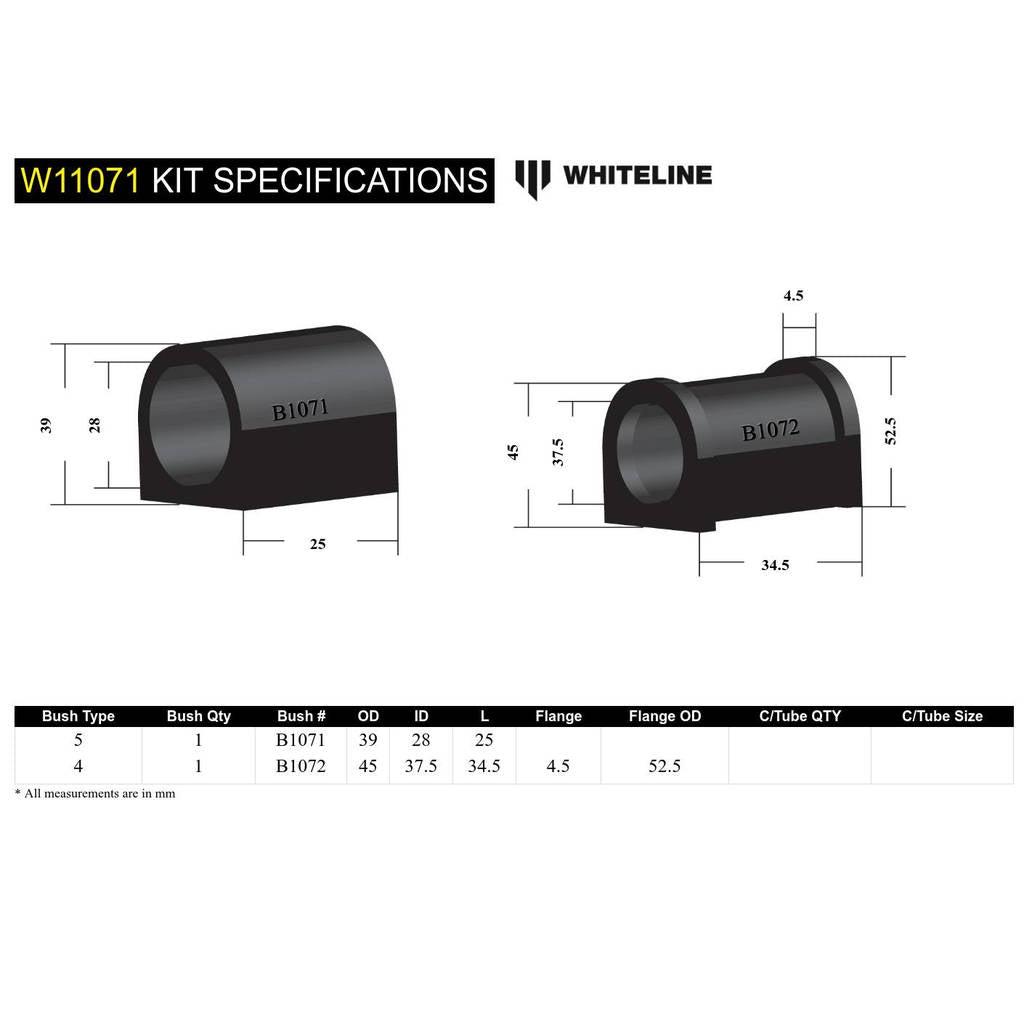 WHITELINE W11071 Front Steering Rack/Pinion - Mount Bushing Kit for Ford Capri/Escort Photo-4