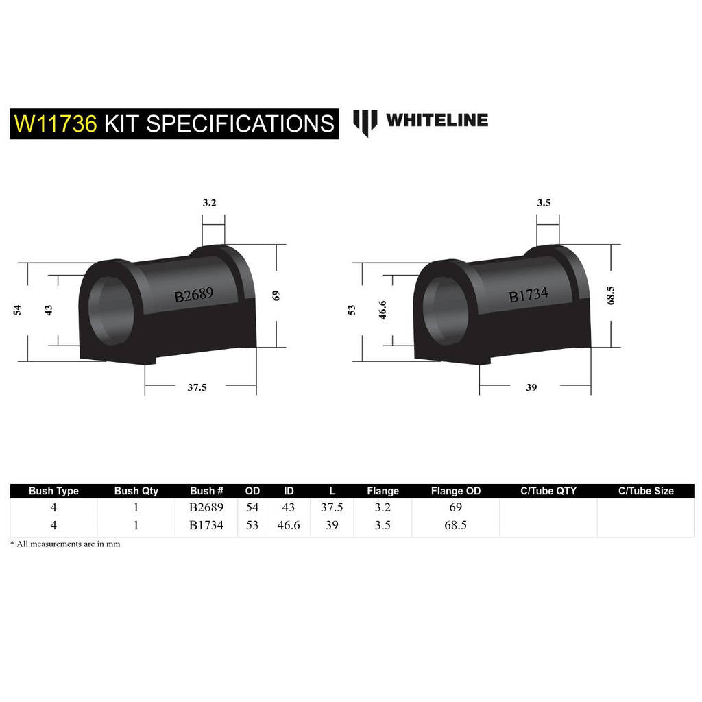 WHITELINE W11736 Front Steering Rack/Pinion - Mount Bushing Kit for Nissan Pulsar N14, N15 Photo-4