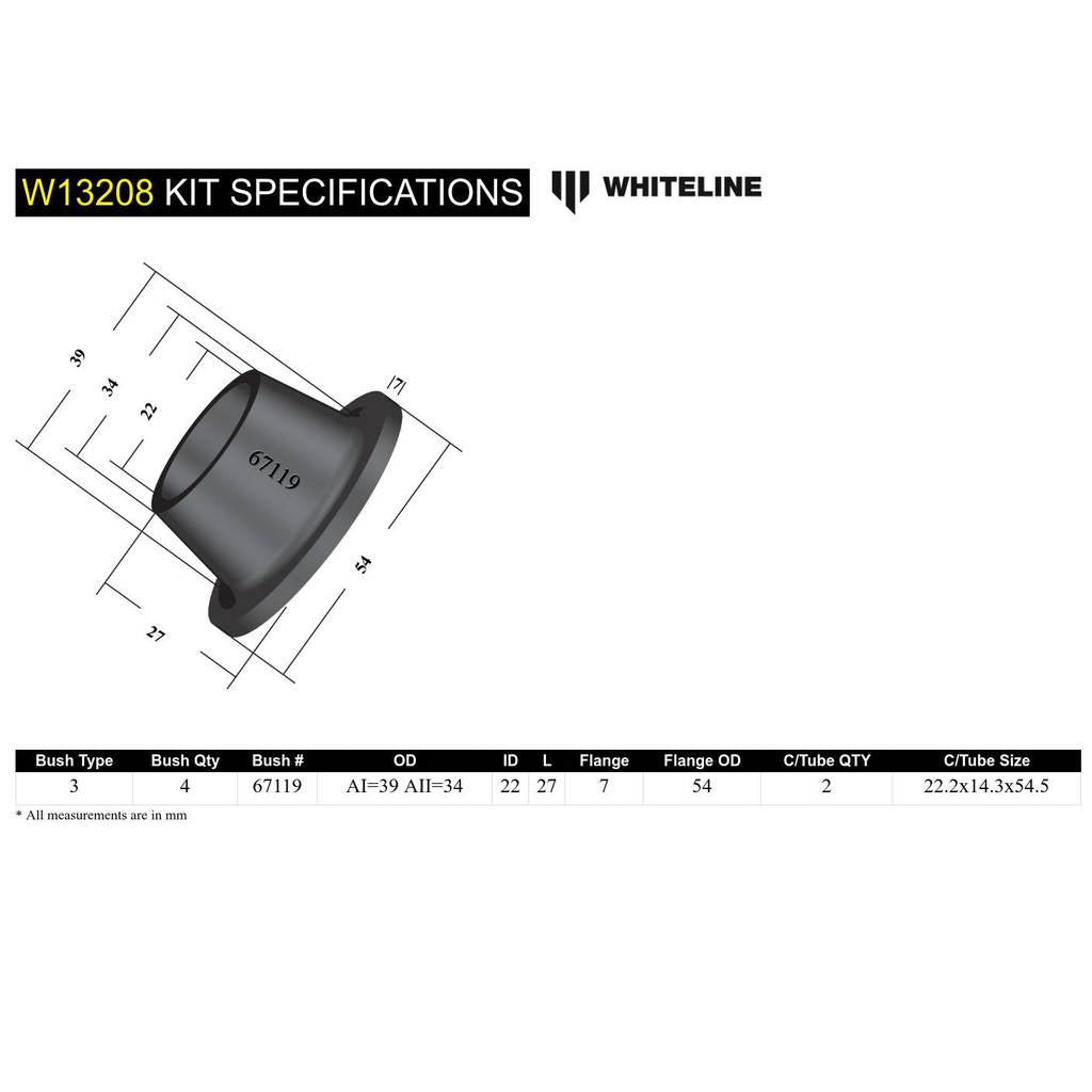 WHITELINE W13208 Front Steering Rack/Pinion - Mount Bushing Kit for Toyota Land Cruiser 100 Series IFS Photo-3