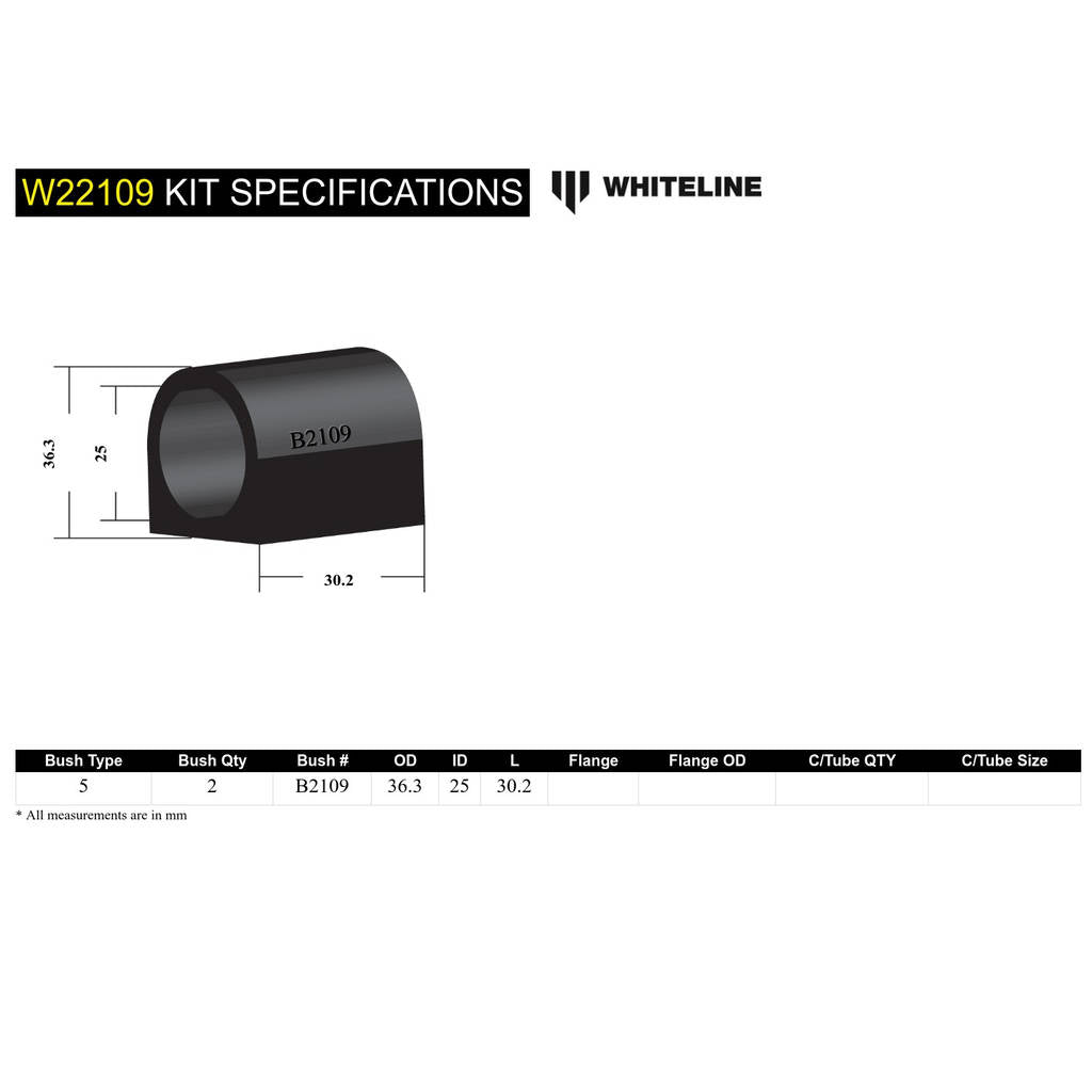 WHITELINE W22109 Front Anti Roll Bar Mount - Bushing Kit 25mm for Nissan Skyline/Pintara R31 Photo-4