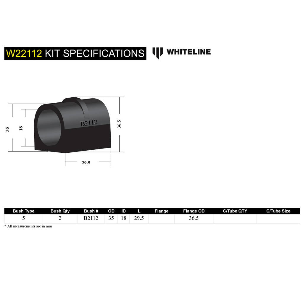 WHITELINE W22112 Rear Anti Roll Bar Mount - Bushing Kit 18mm for Nissan Maxima, Skyline/Pintara R31 Photo-5