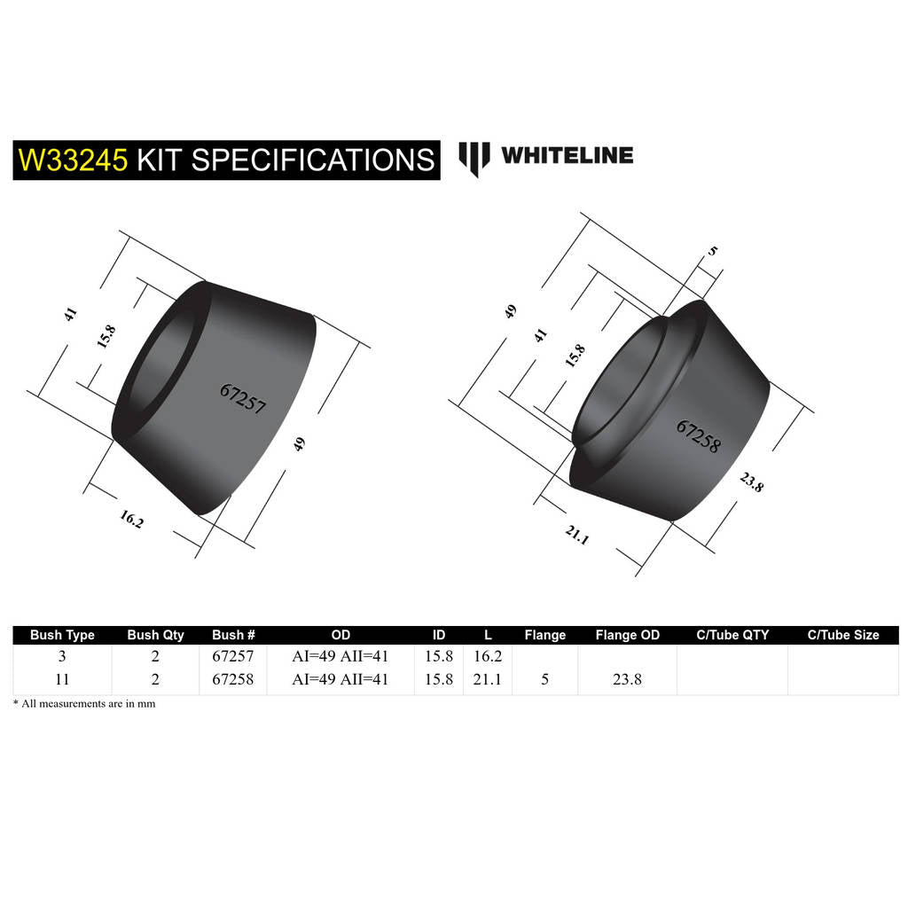 WHITELINE W33245 Front Shock Absorber - Upper Bushing Kit for Mitsubishi Challenger, Pajero Sport/Triton 2wd/4wd Photo-4