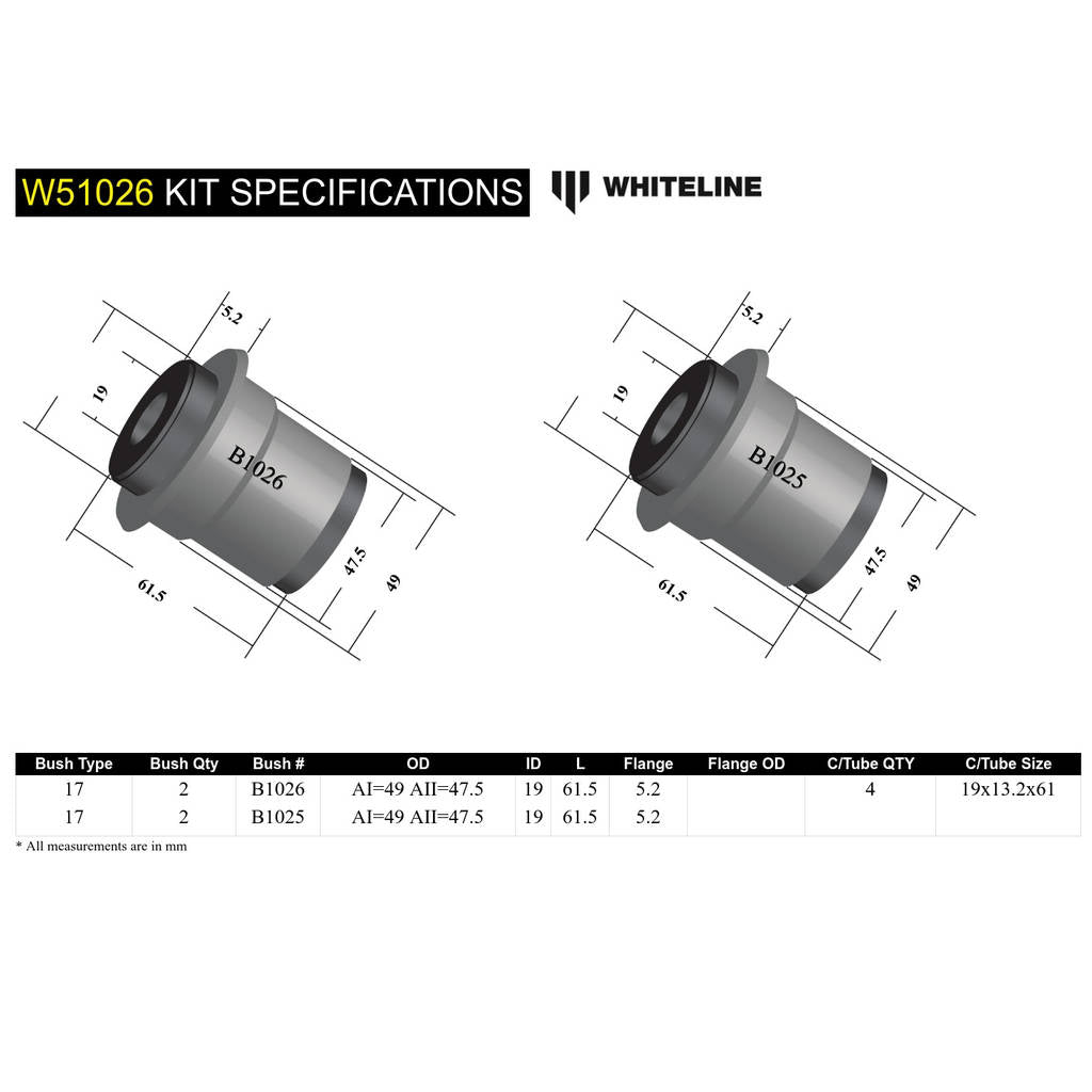 WHITELINE W51026 Front Lower Control Arm - Bushing Kit for Holden HT-WB/Torana LC-LX Photo-4