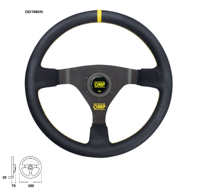 OMP OD0-1980-071 (OD/1980/N) Steering wheel WRC, leather, black (yellow stitching), diam.350mm, reach 70mm Photo-0