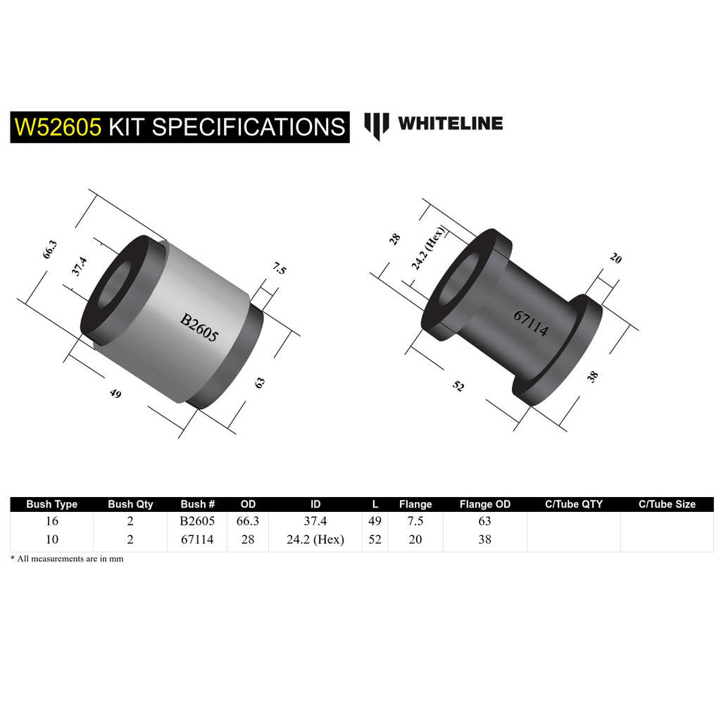 WHITELINE W52605 Front Lower Control Arm - Inner Rear Bushing Kit for BMW 3 Series E46/Z4 E86, E86 Photo-4