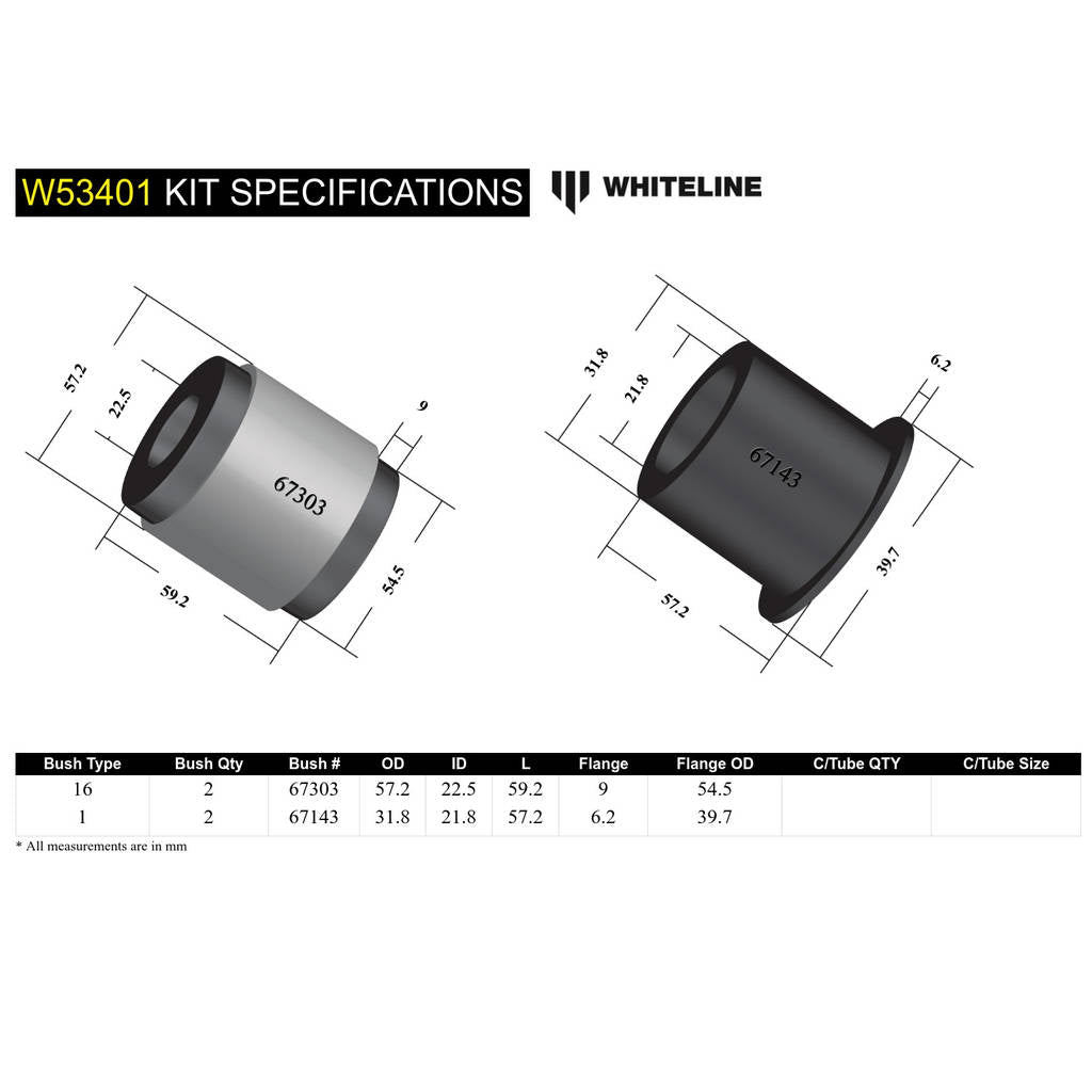 WHITELINE W53401 Front Lower Control Arm - Inner Rear Bushing Double Offset Kit for Ford Fiesta WP, WQ/Mazda2 DY Photo-4