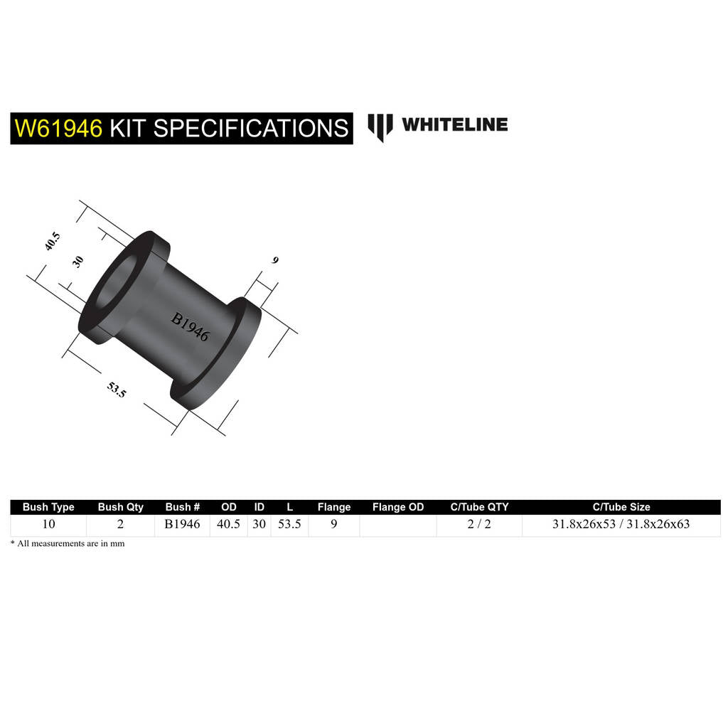 WHITELINE W61946 Rear Control Arm - Inner Bushing Kit for Datsun 240Z/260Z S30 Photo-4