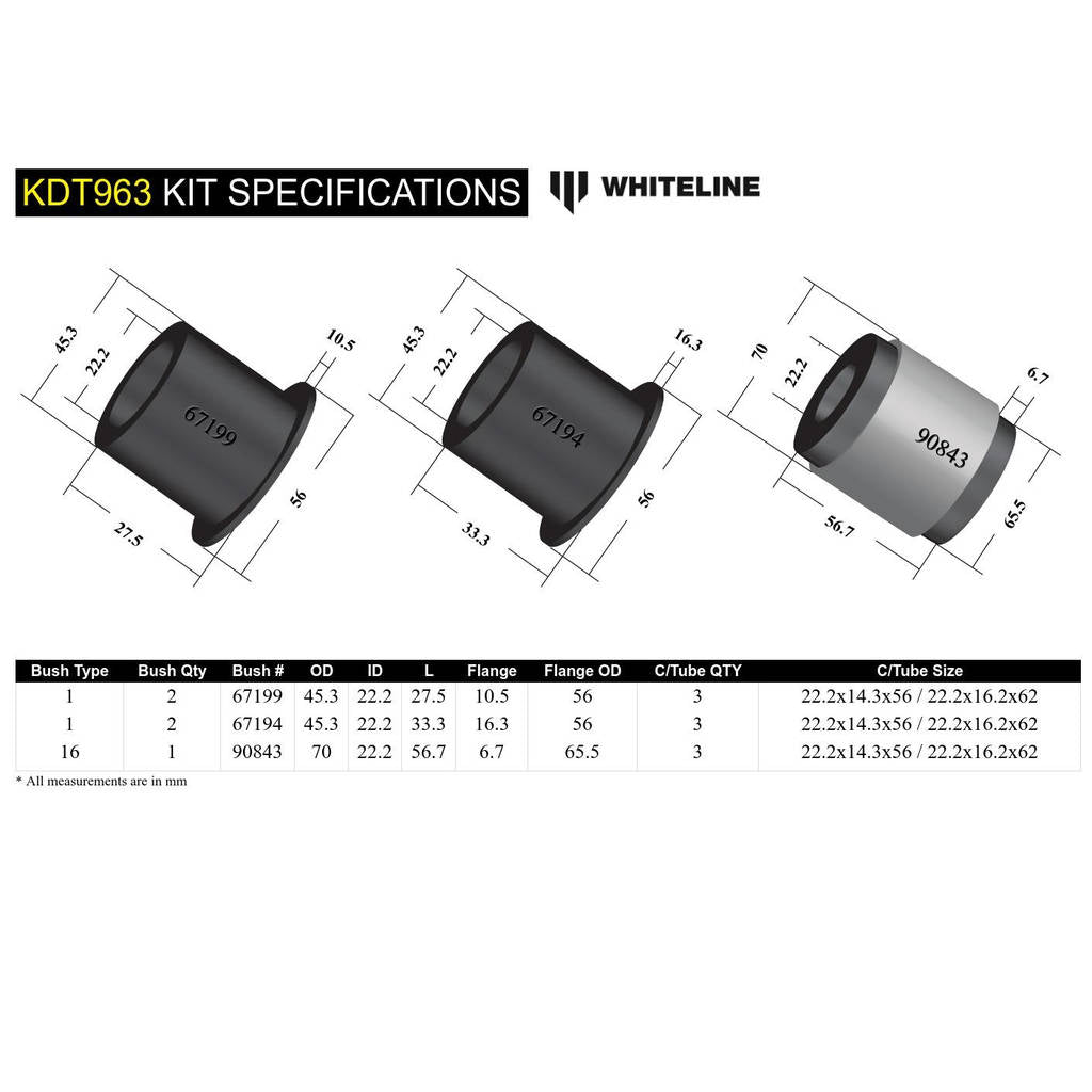 WHITELINE KDT963 Rear Differential Mount - Bushing Kit for Mitsubishi Lancer Evolution 10 Photo-4