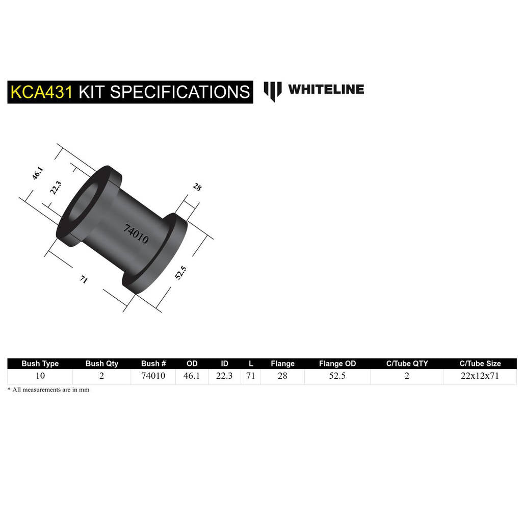WHITELINE KCA431 Front Lower Control Arm Bushing - Double Offset Cambert Kit for BMW 1, 3 Series/Z4 Photo-4