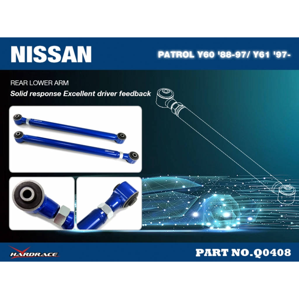 HARDRACE Q0408 NISSAN PATROL Y60 '88-97/Y61 '97- REAR LOWER ARM - LIFT 0~4 INCHES (HR) - 2PCS/SET Photo-1