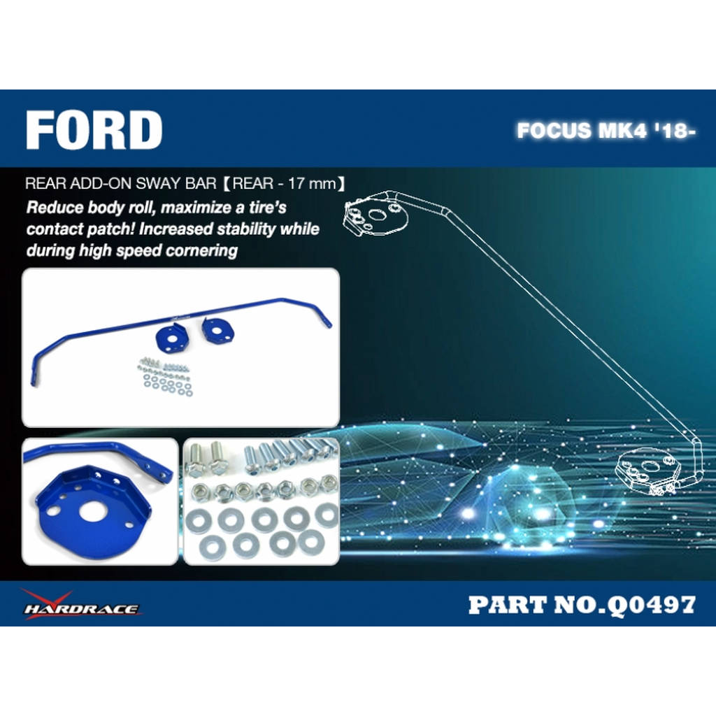 HARDRACE Q0497 FORD FOCUS MK4 '18- REAR ADD-ON SWAY BAR 17MM - 3PCS/SET Photo-1