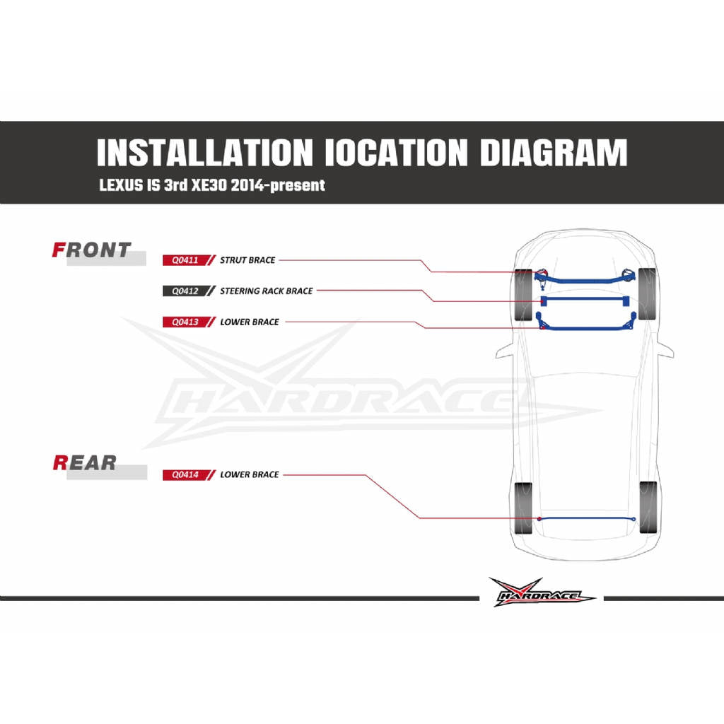 HARDRACE Q0411 LEXUS IS '13- XE30 FRONT STRUT BRACE - 1PCS/SET BREAK CYLINDER STOPPER FUNCTION Photo-9