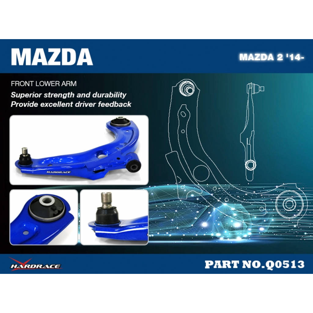 HARDRACE Q0513 MAZDA 2 '14- FRONT LOWER CONTROL ARM (HR) - 2PCS/SET Photo-1