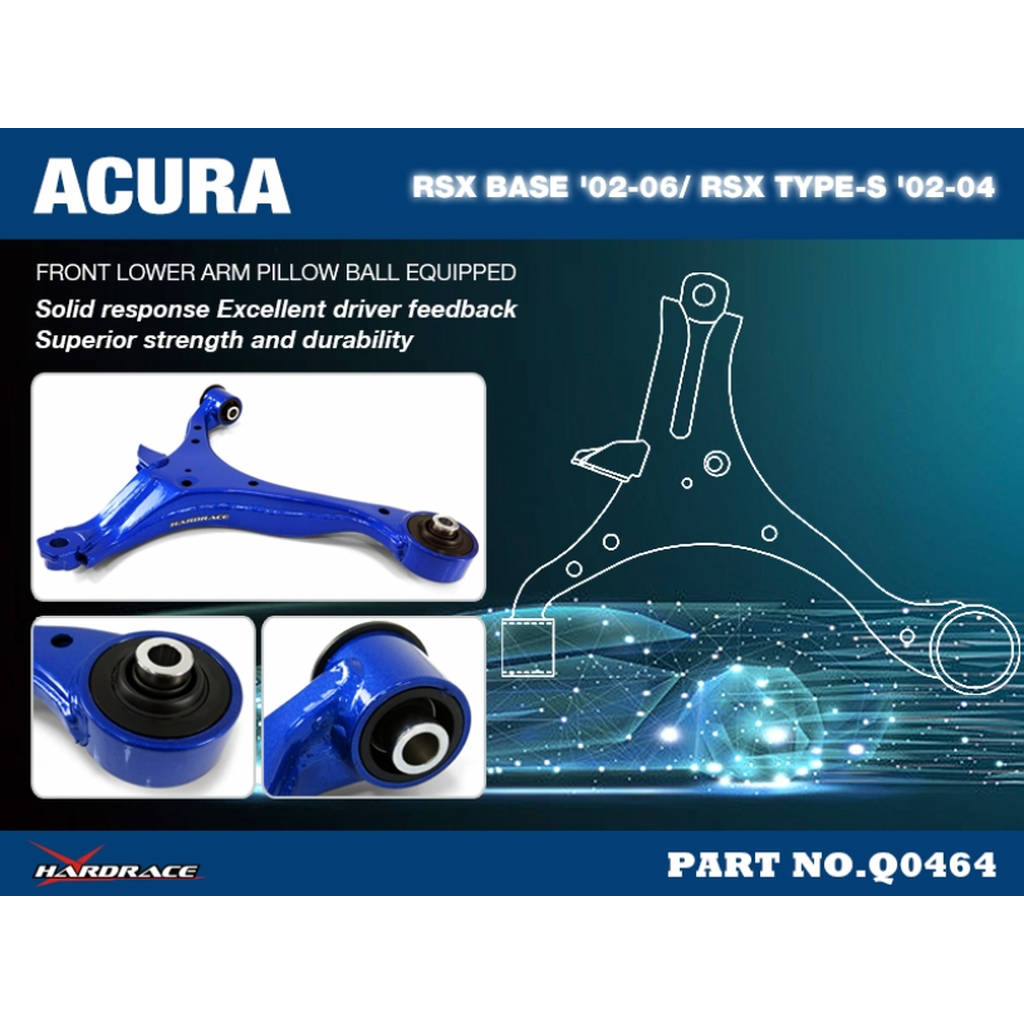 HARDRACE Q0464 ACURA RSX TYPE-S '02-04/RSX BASE '02-06 FRONT LOWER ARM - M12 BALL JOINT MOUNTING HOLE (PILLOW BALL) - 2PCS/SE Photo-1
