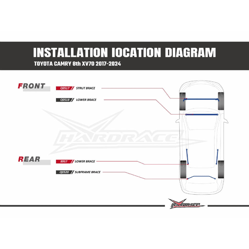 HARDRACE Q0520 TOYOTA CAMRY '17- REAR SUBFRAME BRACE - 1PCS/SET Photo-9