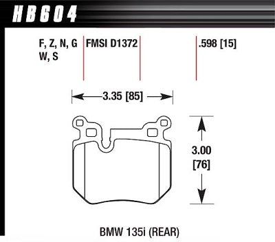 HAWK HB604F.598 Brake Pads HPS Street Rear BMW 135i Photo-1 