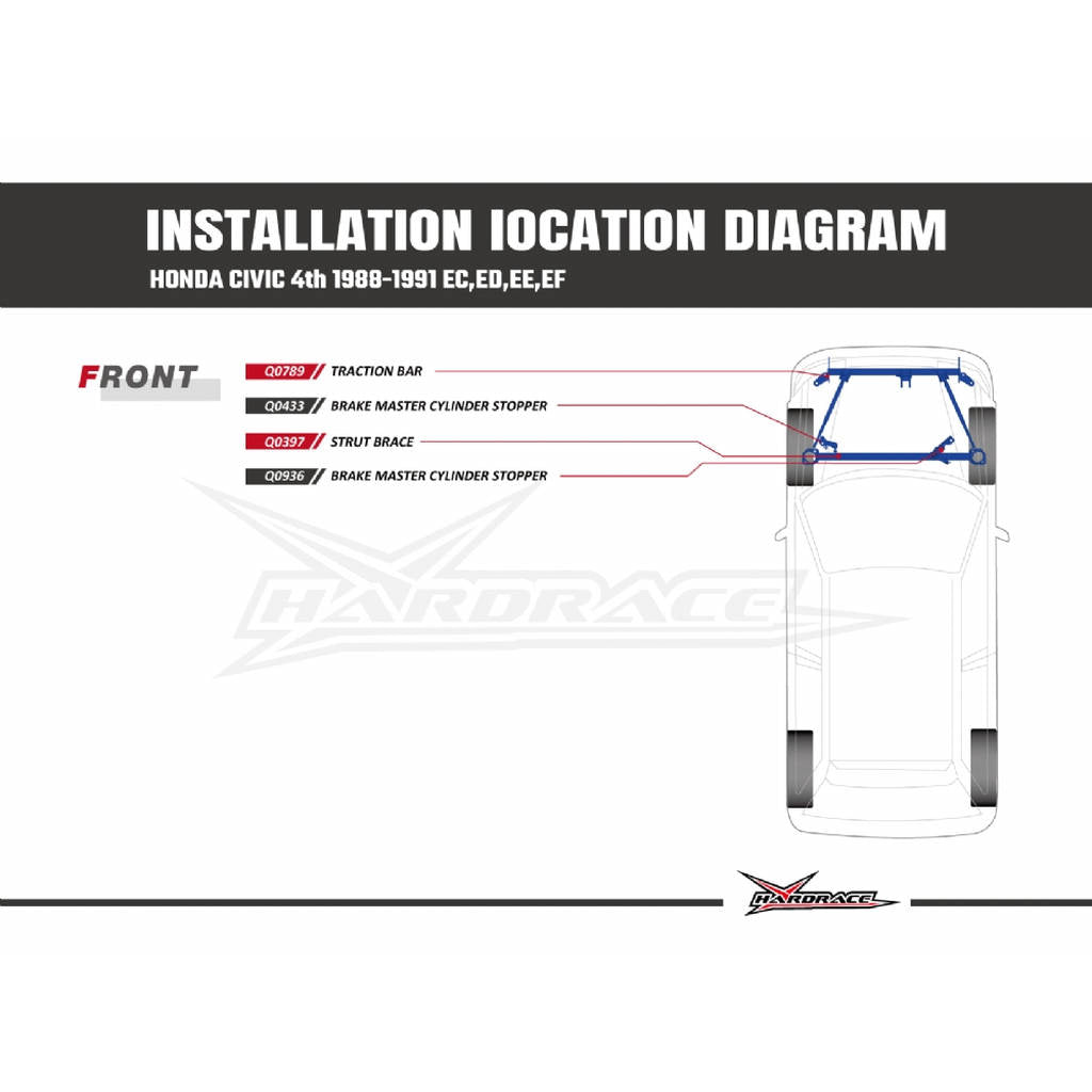 HARDRACE Q0397 HONDA CIVIC/CR-X EF '87-91 FRONT STRUT BRACE 1PCS/SET Photo-8