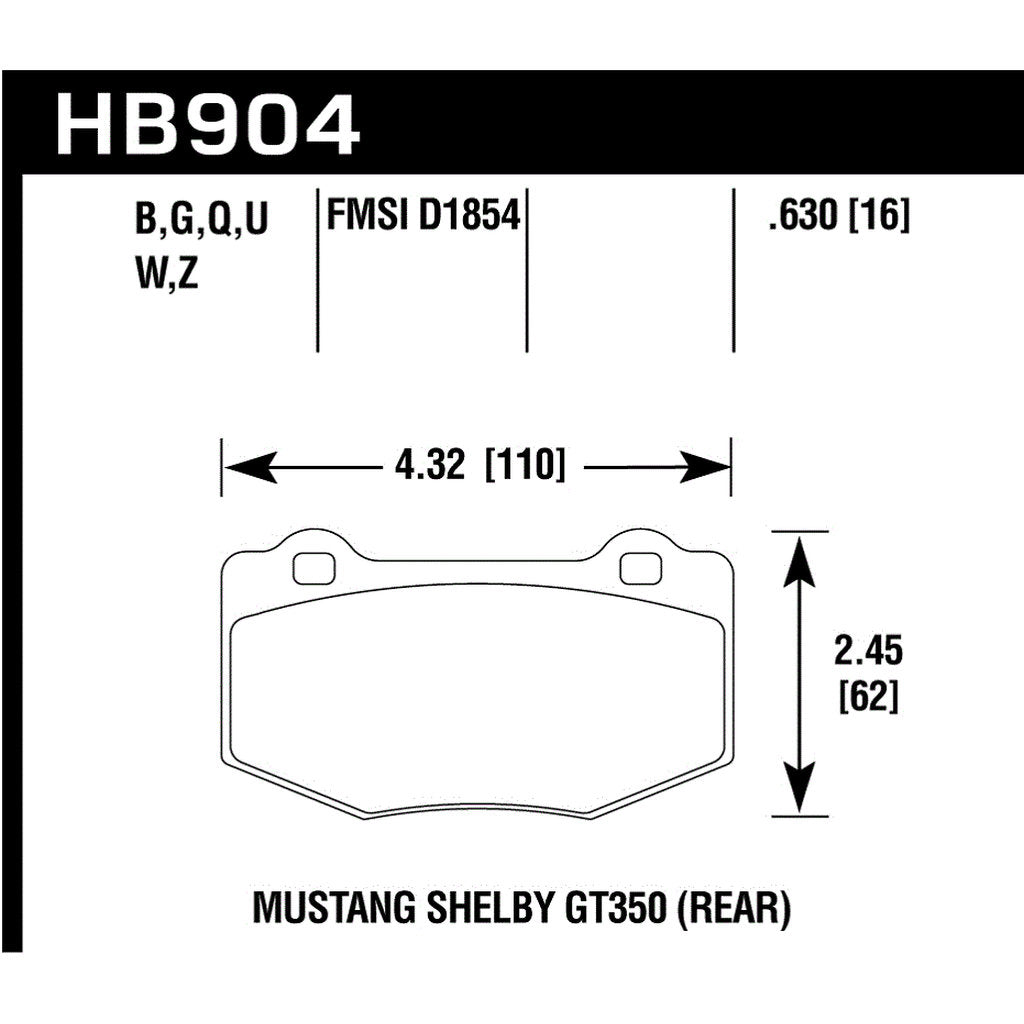 HAWK HB904N.630 Brake Pads Street HP+ Rear FORD Mustang Shelby GT350R/Shelby GT350 2015-2019 Photo-2
