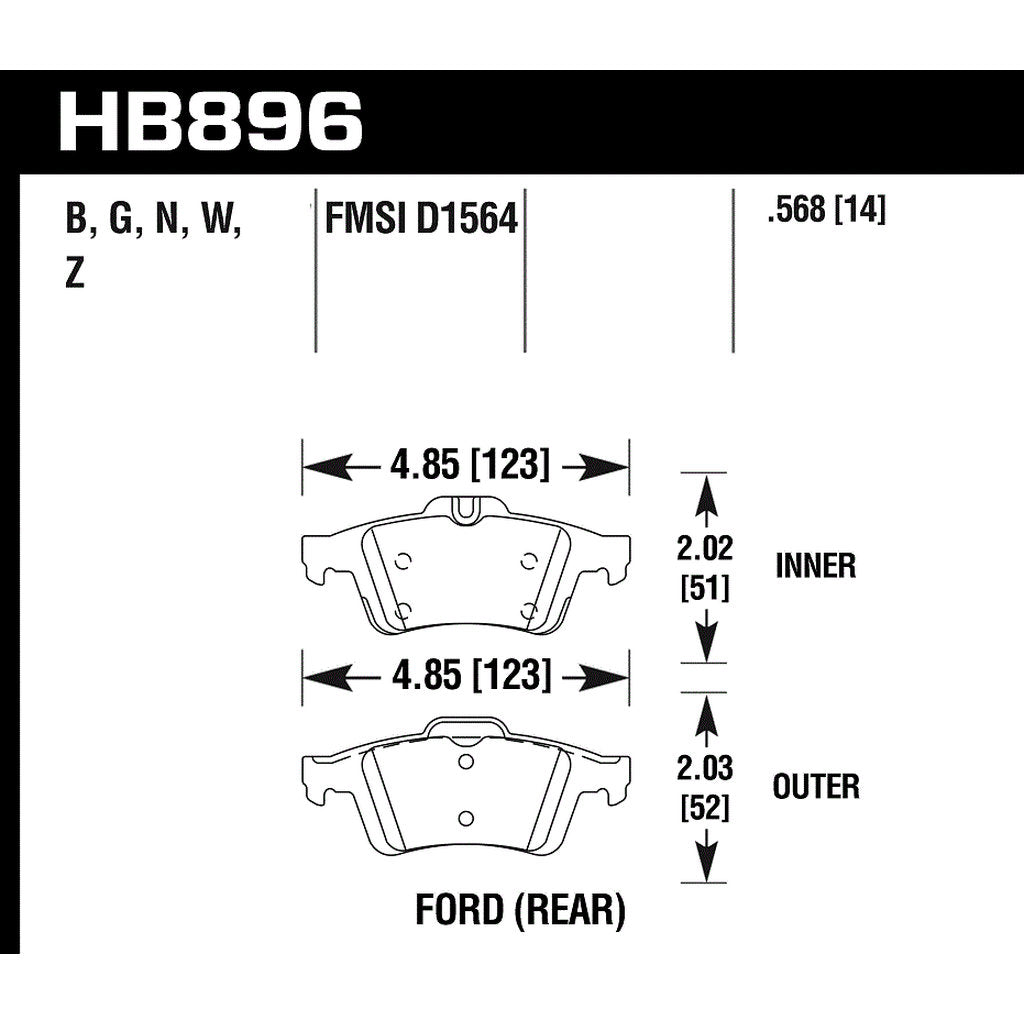HAWK HB896N.568 Brake Pads Street HP+ Rear FORD Focus RS 2016-2018 Photo-2