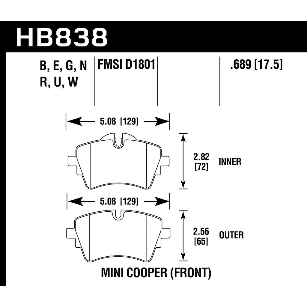 HAWK HB838B.689 Brake Pads Street HPS 5.0 Front MINI COOPER Clubman 2016-2019 Photo-2