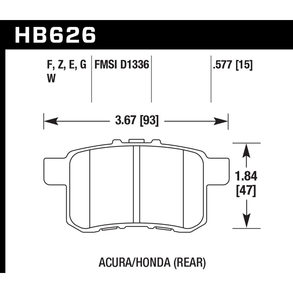 HAWK HB626B.577 Brake Pads Street HPS 5.0 Rear ACURA TSX/HONDA Accord 2009-2011 Photo-2