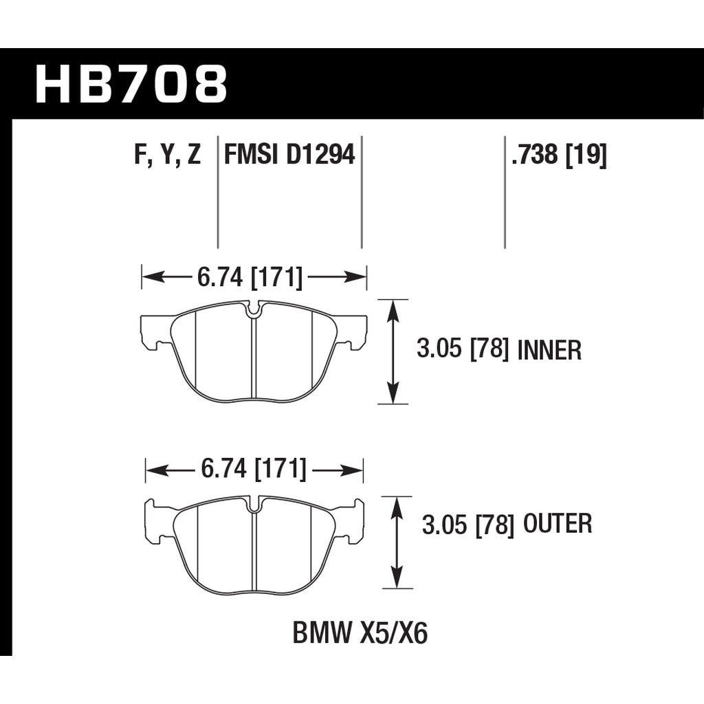 HAWK HB708B.738 Brake Pads Street HPS 5.0 Front BMW X5/X6 M40i xDrive35i Photo-2
